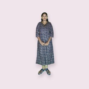 Cotton kurti, ajrakh, V neck