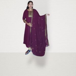 Elegant Embellished Georgette A-line Anarkali Kurti with Dupatta